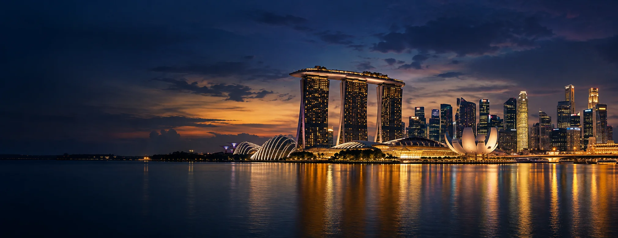 Marina Bay skyline in Singapore at dusk